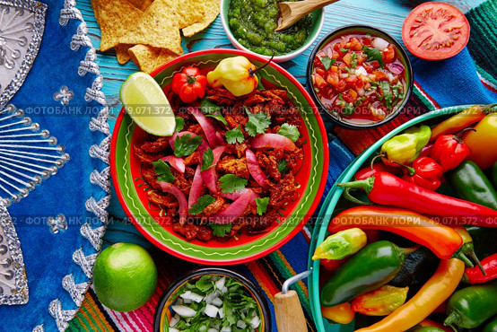 Cochinita Pibil Mexican platillo food with red onion and coriander. Стоковое фото, агентство Ingram Publishing / Фотобанк Лори