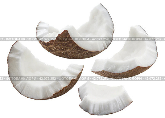 Coconut shell pieces set isolated on white background. Стоковое фото, фотограф Катерина Ковалева / Фотобанк Лори