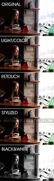 Collage set pictures of perfect model lady before and after retouching with photo editors. Before after portrait processing in photo editor. Edited photos being compared concept. Copy ad text space. Стоковое фото, фотограф Aleksandr Golubev / Фотобанк Лори