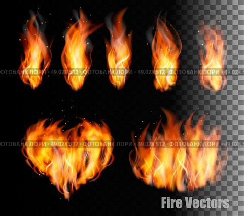 Collection of fire vectors - flames and a heart shape. Vector. Стоковое фото, агентство Ingram Publishing / Фотобанк Лори