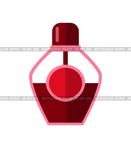 Color template of glass vial vector illustration of bottle with nail polish, pink frame, cherry lid, round label, product isolated on white background. Color Template of Glass Vial Vector Illustration. Стоковая иллюстрация, агентство Ingram Publishing / Фотобанк Лори
