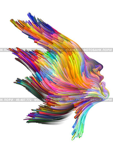Color Thinking series. Female profile executed with vibrant paint on subject of creativity, imagination, spirituality and art. Стоковое фото, агентство Ingram Publishing / Фотобанк Лори