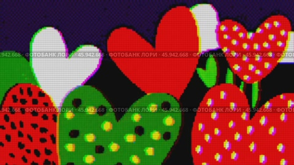 Colorful 8 bit Pop Art Valentine's Day Greeting with Digital Pixelated Heart. Стоковое AI-видео, аниматор Александра Конопля / Фотобанк Лори
