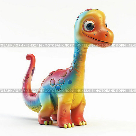 Colorful baby brachiosaurus dinosaur standing on white background. Стоковое AI-изображение, AI-художник Иван Рябоконь / Фотобанк Лори