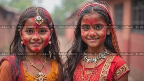 Colorful Holi Celebrations With Children Dressed in Vibrant Traditional Attire and Adorned With Festive Gulal. Стоковое AI-видео, аниматор Sergey Grishin / Фотобанк Лори