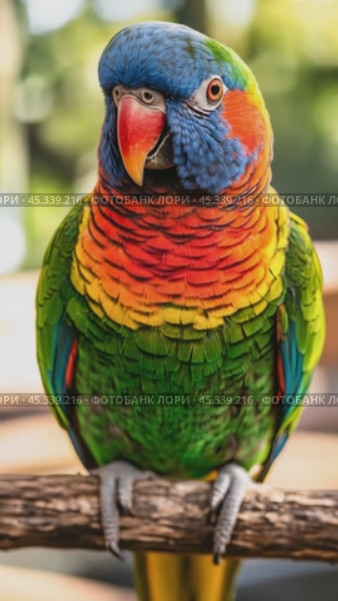 Colorful parrot perching on a branch, displaying vibrant plumage. Стоковое AI-видео, аниматор Юрий Поздников / Фотобанк Лори