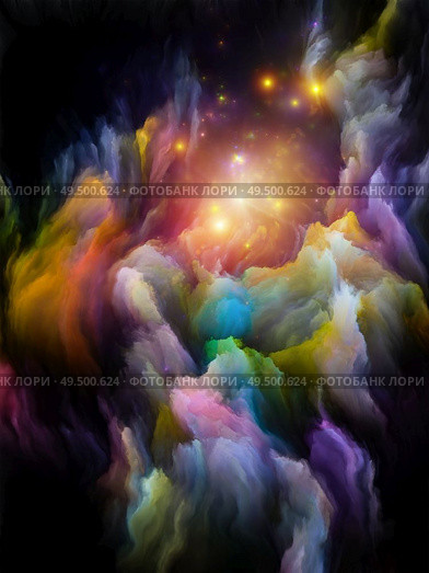 Coloring Space series. Dimension vibrant cloudy formations. Abstraction on the subject of art, imagination, creativity and education. Стоковое фото, агентство Ingram Publishing / Фотобанк Лори