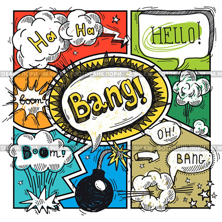 Comic speech humor funny cartoon bubble sketch design background vector illustration. Стоковая иллюстрация, агентство Ingram Publishing / Фотобанк Лори