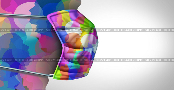 Community virus mitigation and pandemic healthcare strategy as society working together to reduce the risk of influenza or flu and coronavirus infection in a 3D illustration style. Стоковое фото, агентство Ingram Publishing / Фотобанк Лори
