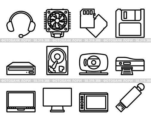 Computer Icon Set. Editable Bold Outline Design. Vector Illustration. Стоковая иллюстрация, агентство Ingram Publishing / Фотобанк Лори