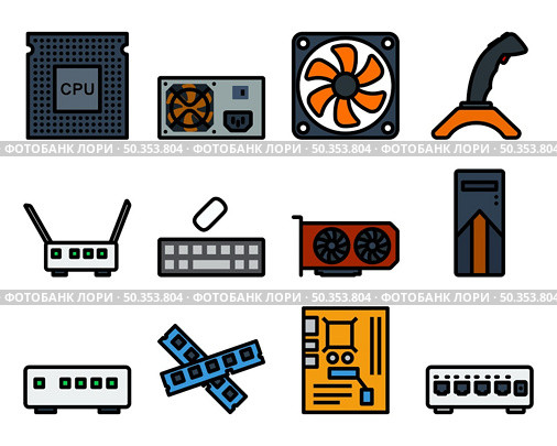 Computer Icon Set. Editable Bold Outline With Color Fill Design. Vector Illustration. Стоковая иллюстрация, агентство Ingram Publishing / Фотобанк Лори