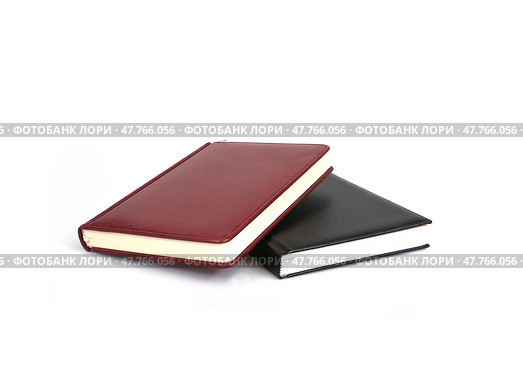 Concept diary with leather cover isolated on white background. Стоковое фото, фотограф Елена  Попкова / Фотобанк Лори