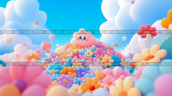 Concept: Happy flower meadow; Holiday: Spring design for print, card, poster. Стоковое AI-изображение, AI-художник Данила Большаков / Фотобанк Лори