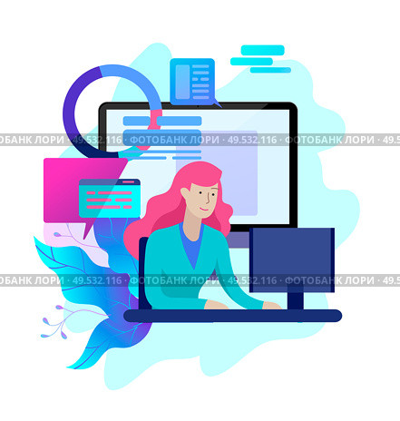 Concept Landing page template customer service, male hotline operator advises client, online global technical support, customer and operator. Concept Landing page template customer service, male hotline operator advises client. Стоковая иллюстрация, агентство Ingram Publishing / Фотобанк Лори