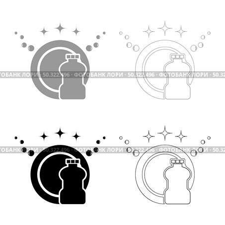 Concept of clean dishes set icon grey black color vector illustration flat style simple image. Concept of clean dishes Scrubbing set icon grey black color vector illustration flat style image. Стоковая иллюстрация, агентство Ingram Publishing / Фотобанк Лори