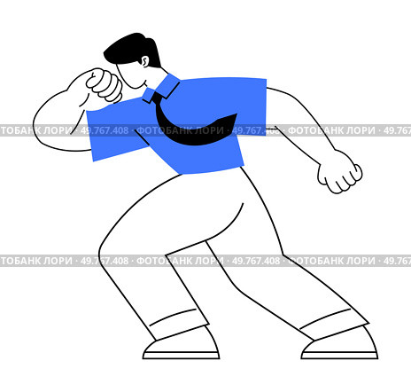 Confident professional in a dynamic pose, wearing a blue shirt and black tie. Ideal for themes like business, professional growth, leadership, motivation, and confidence. Bold and minimalistic style.. A Confident Professional in a Dynamic Pose, Wearing a Blue Shirt and Black Tie. Стоковая иллюстрация, агентство Ingram Publishing / Фотобанк Лори