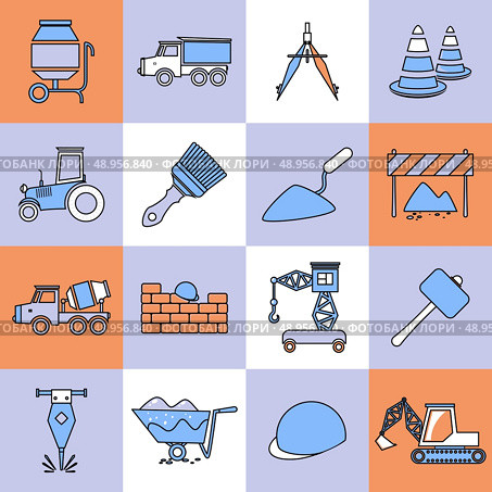 Construction tools industrial flat line web site icons set isolated vector illustration. Стоковая иллюстрация, агентство Ingram Publishing / Фотобанк Лори