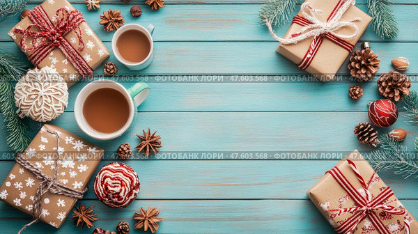 Cozy Winter Solstice: Gifts, Treats, and Festive Cheer. Стоковое AI-изображение, AI-художник Данила Большаков / Фотобанк Лори