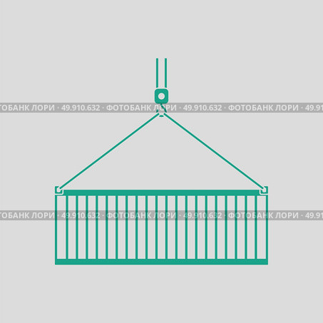 Crane hook lifting container. Gray background with green. Vector illustration. Стоковая иллюстрация, агентство Ingram Publishing / Фотобанк Лори