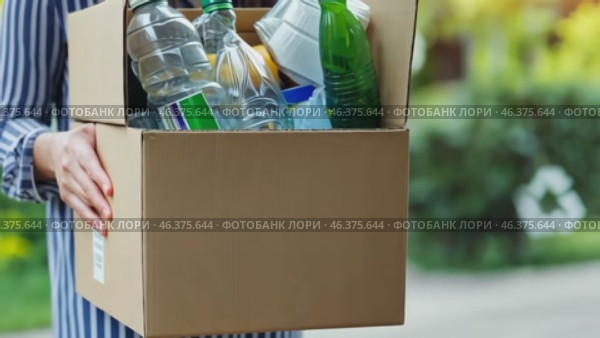 Cropped unrecognized person carrying crate of empty plastic bottles. Recycling plastic concept. Hands with Recycle Bin. Littering of environment. Problem of global plastics pollution of the Earth. Стоковое AI-видео, аниматор Марина Демидюк / Фотобанк Лори