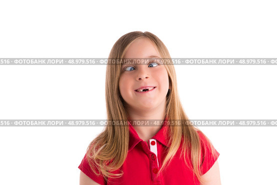 crossed eyes blond kid girl funny expression gesture in white background. Стоковое фото, агентство Ingram Publishing / Фотобанк Лори