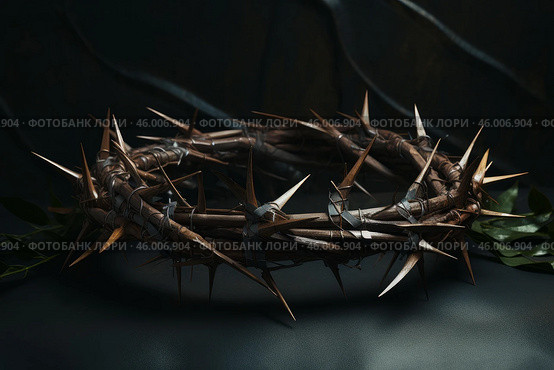 Crown of thorns evokes themes of sacrifice, suffering, and redemption. Стоковое AI-изображение, AI-художник Иван Рябоконь / Фотобанк Лори