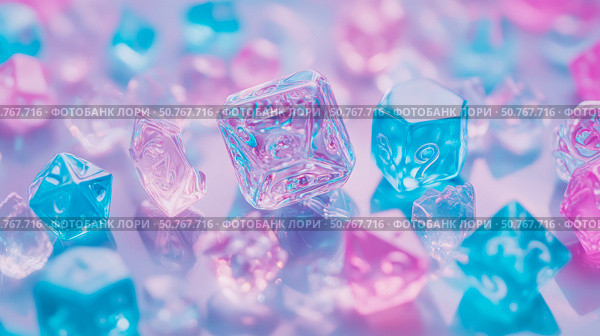 Crystalline Dice: A Pastel Dream of Polyhedral Gems. Стоковое AI-изображение, AI-художник Данила Большаков / Фотобанк Лори