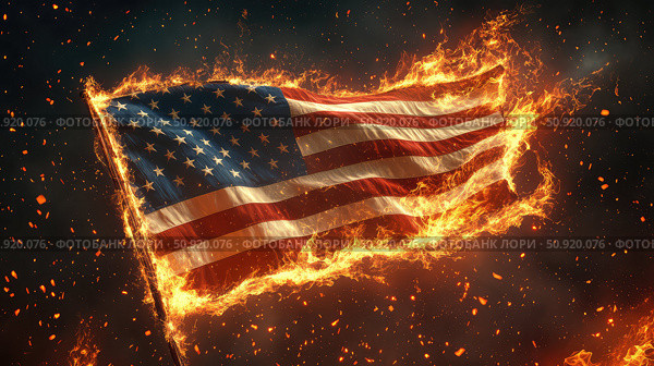 ctroversy us flag on fire ai generated. Стоковое AI-изображение, AI-художник Vectorwin / Фотобанк Лори