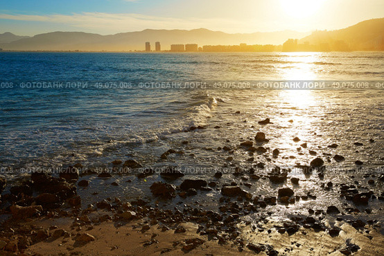 Cullera Playa los Olivos beach sunset in Mediterranean Valencia at Spain. Стоковое фото, агентство Ingram Publishing / Фотобанк Лори