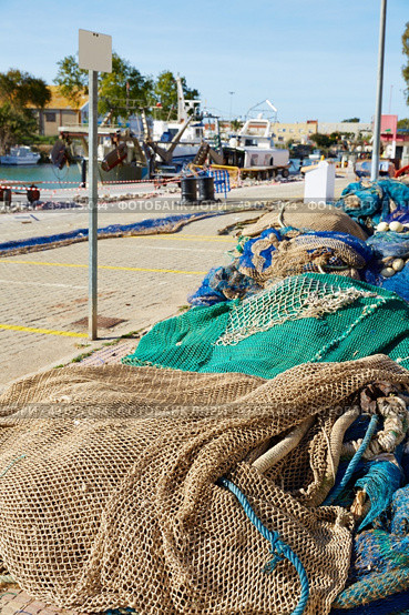 Cullera port fishing nets in Xuquer Jucar river of Valencia Spain. Стоковое фото, агентство Ingram Publishing / Фотобанк Лори