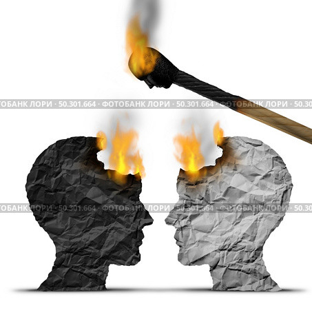 Culture of hate as a racism or racist concept and divisive politics resulting in social unrest and intolerance as a human rights symbol with 3D illustration elements. Стоковое фото, агентство Ingram Publishing / Фотобанк Лори