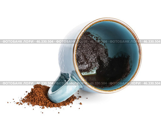Cup with spent coffee grounds for fortune telling on white background. Стоковое фото, фотограф Pixel_shot / Фотобанк Лори