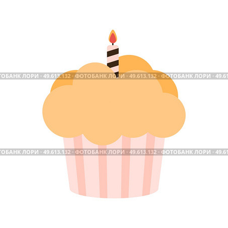 Cupcake with fondant and one candle. Vector illustration. EPS10. Стоковая иллюстрация, агентство Ingram Publishing / Фотобанк Лори