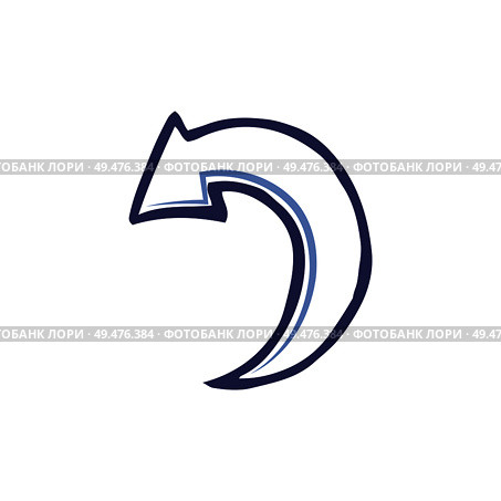 Curved rounded arrow turning left down vector icon isolated. Pointer with back direction of swirl arrowhead. Monochrome outline handdrawn sketch vector. Curved Rounded Arrow Turning Left Down Vector icon. Стоковая иллюстрация, агентство Ingram Publishing / Фотобанк Лори