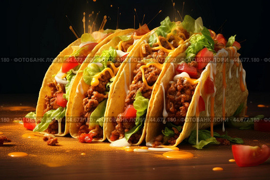 Customizable Taco food fastfood. Generate Ai. Стоковое AI-изображение, AI-художник Иван Рябоконь / Фотобанк Лори