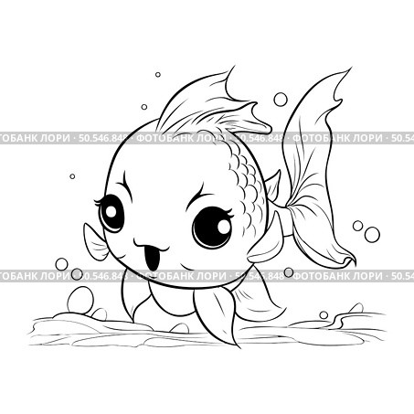 Cute cartoon goldfish swimming in the water. Vector illustration. Стоковая иллюстрация, агентство Ingram Publishing / Фотобанк Лори