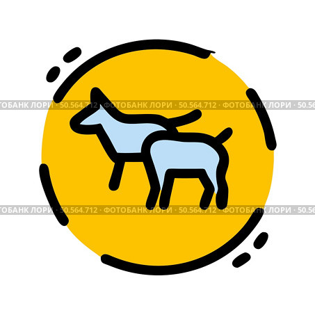 Cute cartoon illustration of two goats in a yellow circle with a black outline. Perfect for adding a touch of whimsy to your designs. Стоковая иллюстрация, агентство Ingram Publishing / Фотобанк Лори