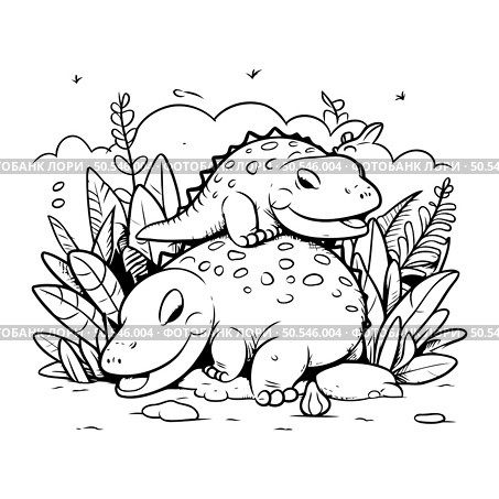 Cute dinosaur in the jungle. Vector illustration for coloring book. Стоковая иллюстрация, агентство Ingram Publishing / Фотобанк Лори