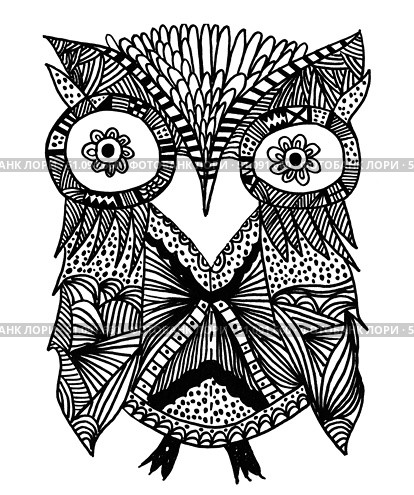.Cute owlet painted liner. Abstract bird illustration design. Совенок нарисованный линером, ручная работа линером. Стоковая иллюстрация, иллюстратор Luizavictorya72 / Фотобанк Лори