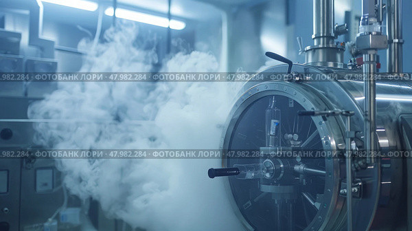 Cuttingedge HighTech Laboratory Equipment Featuring Vapor and Steam in a Modern Research Facility Setting. Стоковое AI-изображение, AI-художник Anastasy Yarmolovich / Фотобанк Лори