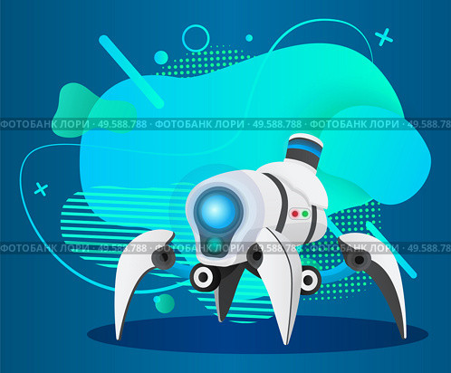 Cyborg with doglike structure of body and panel face with lights and sensors. Artificial intelligence of robotic creature, presentation of new model of machine. Innovative toy or workforce vector. Futuristic Robot with Bulbs and Lights Vector. Стоковая иллюстрация, агентство Ingram Publishing / Фотобанк Лори