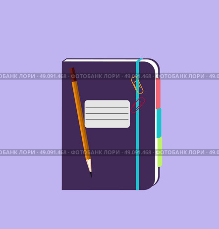 Daily notepad isolated design flat. Notebook paper, notepad icon, notepad paper, notepad for business, daily planner, diary page journal, organizer or notepad personal, pencil and notepad illustration. Стоковая иллюстрация, агентство Ingram Publishing / Фотобанк Лори