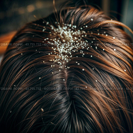 Dandruff problem. A head with itchy head. Стоковое AI-изображение, AI-художник Виктор Застольский / Фотобанк Лори