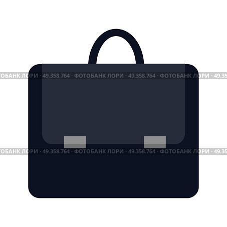 Dark Blue Briefcase Icon. Dark blue briefcase icon in flat. Leather briefcase with handle and clasps. Businessman accessory. Business design element. Isolated vector illustration on white background. Стоковая иллюстрация, агентство Ingram Publishing / Фотобанк Лори