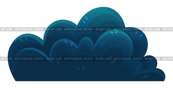 Dark blue shrub, forest vegetation. Cartoon flat style mixed forest shrubs. Hazel, hawthorn, juniper, yew, unpretentious plant. Medicinal plants, herbs. Blue bush or shrub on white background. Bush or shrub isolated on white. Blue cartoon forest vegetation for games, websites, banners. Стоковая иллюстрация, агентство Ingram Publishing / Фотобанк Лори