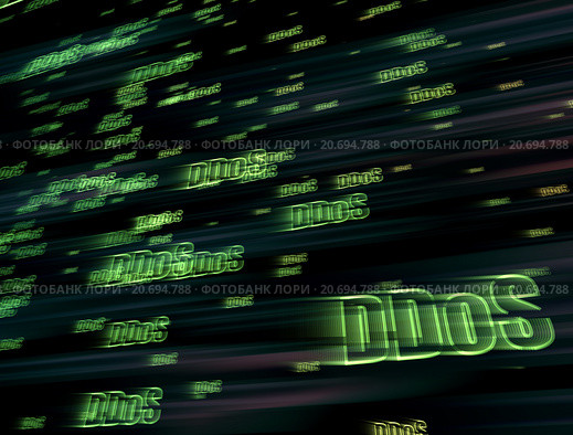 DDoS-атака, аббревиатуры летят в информационном поле. Стоковая иллюстрация, иллюстратор Алексей Луковников / Фотобанк Лори