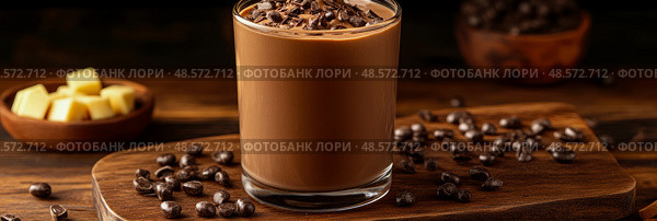 Decadent Delight: Chocolate Mousse Beverage with Cocoa Nibs, a Delightful Treat. Стоковое AI-изображение, AI-художник Данила Большаков / Фотобанк Лори
