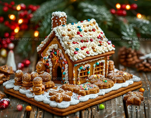 December 12 marks an amazing gastronomic holiday - Gingerbread House Day. Стоковое AI-изображение, AI-художник Сергей Елизарьев / Фотобанк Лори