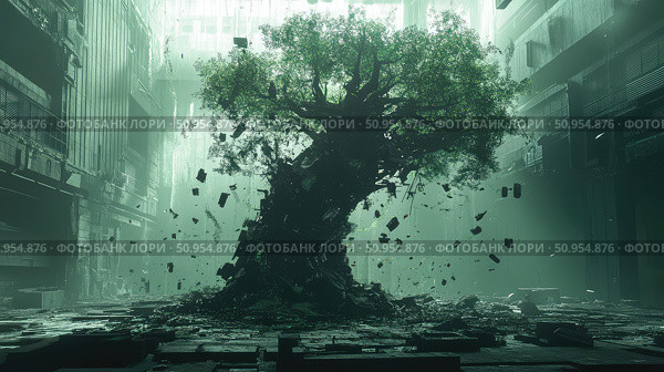 decomposition disintegrating tree ai generated. Стоковое AI-изображение, AI-художник Vectorwin / Фотобанк Лори