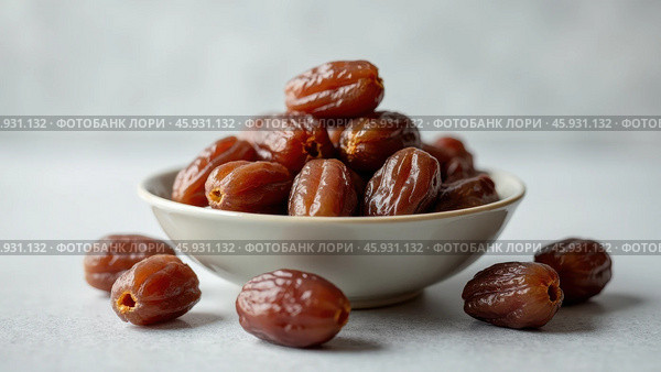 Delicious Arabian Dates Served in a Bowl for Iftar During Ramadan With Traditional Significance and Flavor. Стоковое AI-изображение, AI-художник Sergey Grishin / Фотобанк Лори